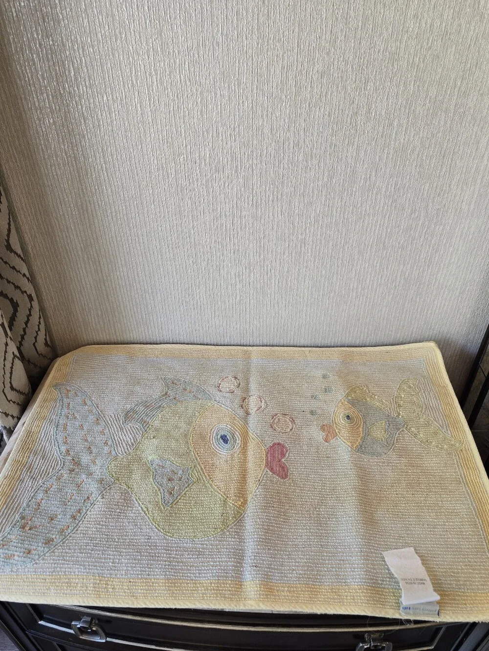 Pottery Barn Kids Fish Embroidered Bath Mat Towel Set in Yellow, Blue & Pink